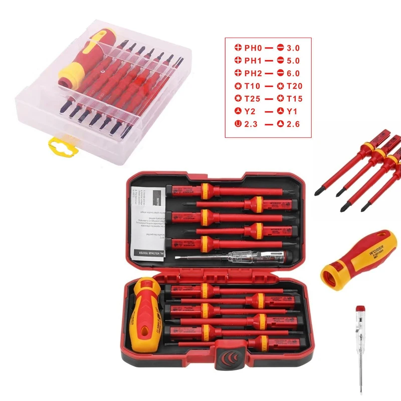 15in1/13in1 مجموعة مفكات معزولة ومغناطيسية مشقوقة Pozidriv توركس بت أدوات كهربائي VDE العزل الجهد العالي