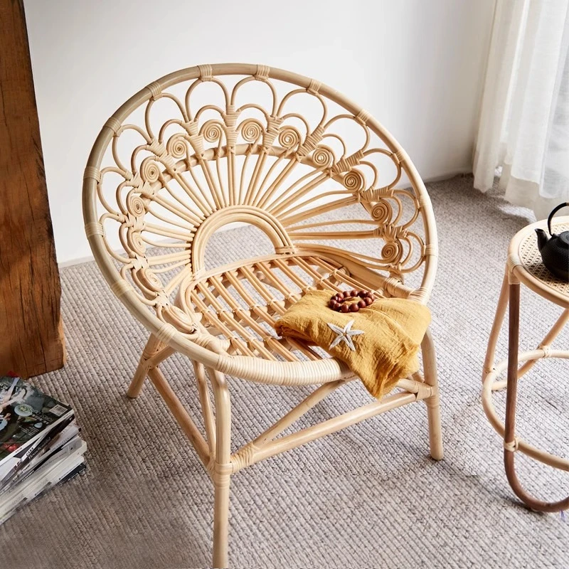

Nordic ins rattan chair hand-woven peacock rattan chair single living room balcony leisure home backrest armrest B & B