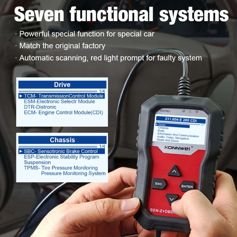 2026 KONNWEI KW360 Car Full Systems OBD2 Scanner for Merceds-Benz Professional Car Diagnostic Tool ABS Airbag Oil Reset Function