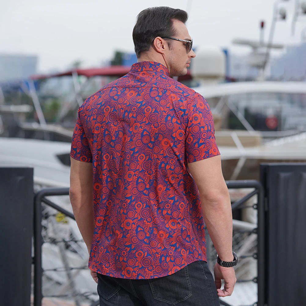 سترة رجالية فضفاضة بالطباعة الرقمية ، قميص عمل قصير الأكمام ، غير رسمي كبير الحجم ، بيع التخليص ، البيع بالجملة ، انخفاض الشحن