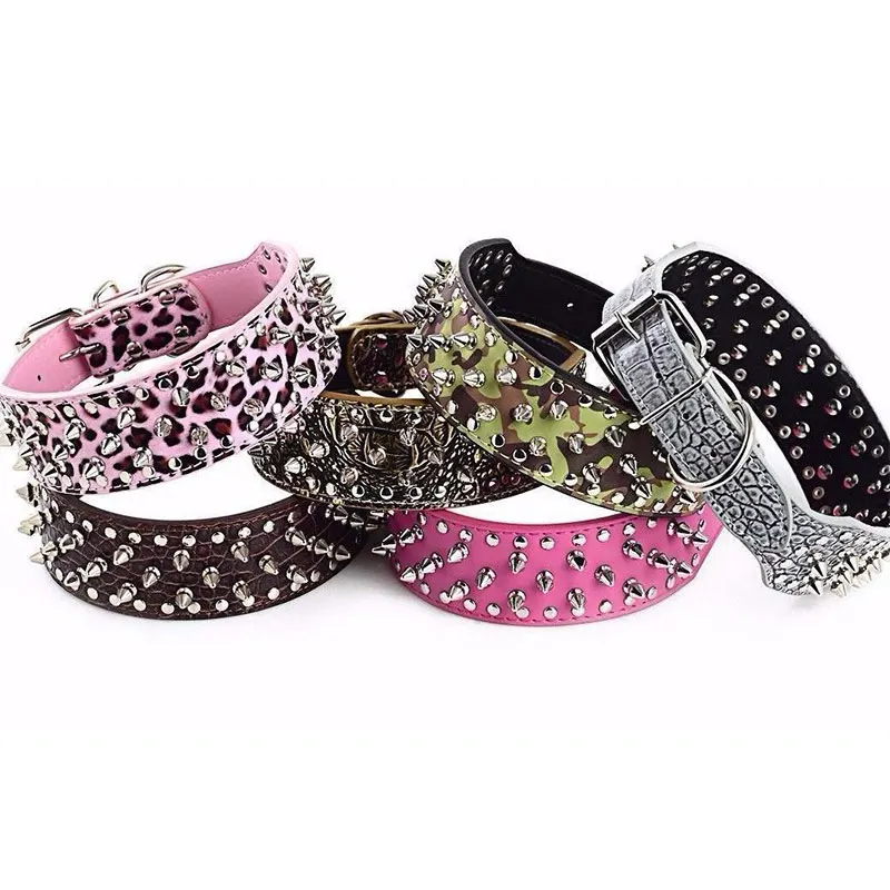 Adjustable Leather Pet Dog Collar Neck Strap Supplies Pu Leather Punk Rivet Spiked Dog Collar Pet Collars For Small Dog Cat