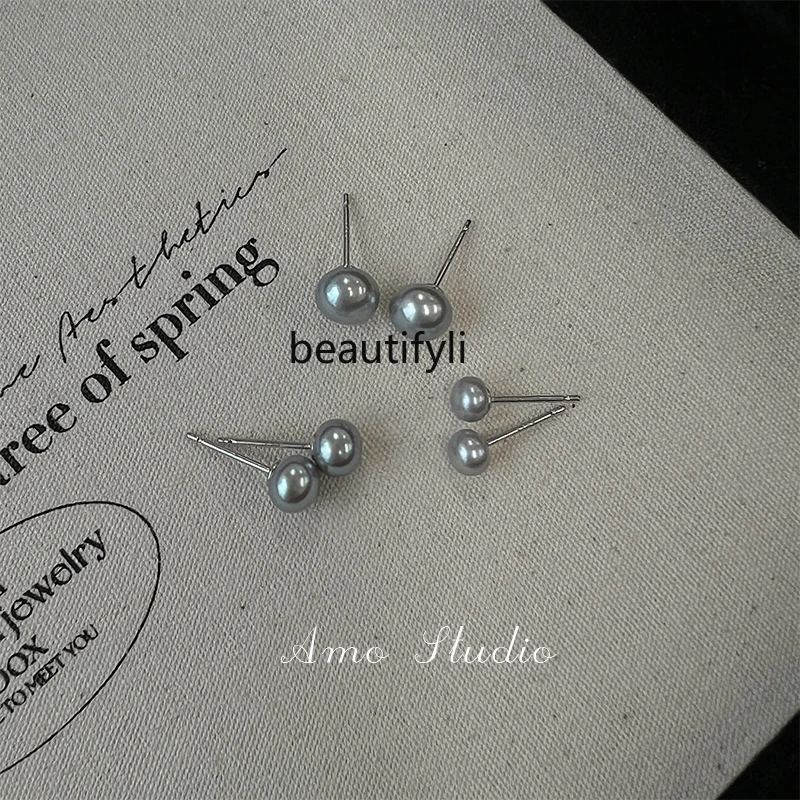 

pearl stud earrings sterling silver temperament, small and raised ear holes earrings earclips do not take off when sleeping