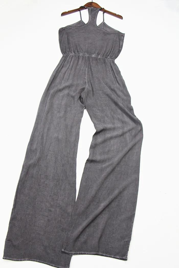 Calças de Trabalho de Verão em Rayon com Amônia de Cobre, Calças de Uma Peça com Exposição de Ombros, Calças Largas que Emagrecem, Macacões