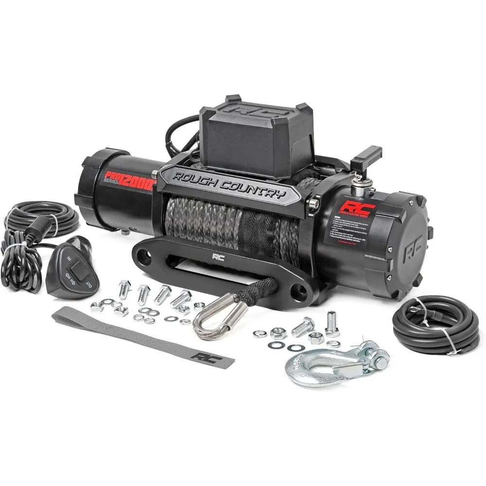 

12,000LB PRO Series Electric Winch Synthetic Rope PRO12000S Black Sliding Ring Gear Clutch and Auto in Drum Braking