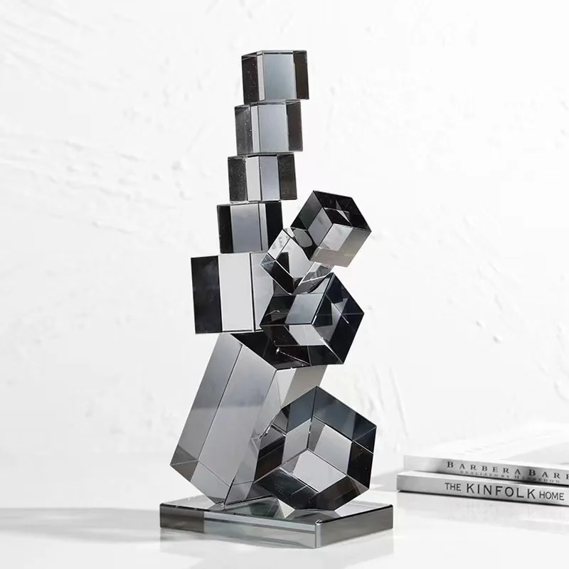 Modern creative desktop decor sculptures,light luxury smoke gray crystal geometric ornaments,can be used for gift giving BB815DE