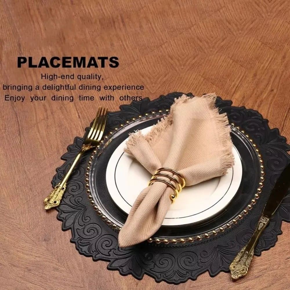 Round Shape Table Placemats Relief Pattern Texture Waterproof Embossed Placemats Anti-Scalding Insulated Design