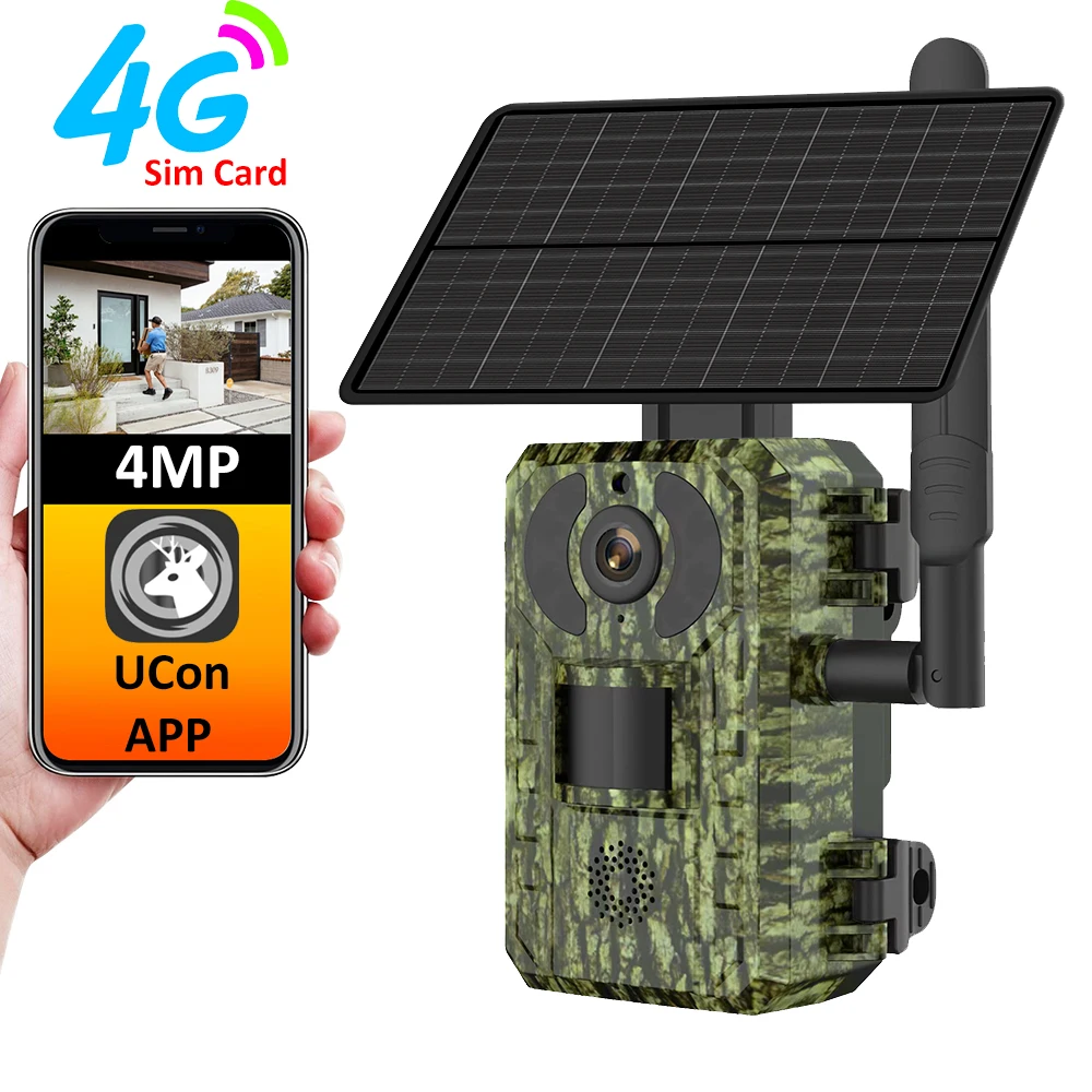 EU 4G Sim Card Cellular 4MP 2K Battery Solar PIR Motion Detection Wildlife Hunting Trail Camera Outdoor Night Vision Ucon APP