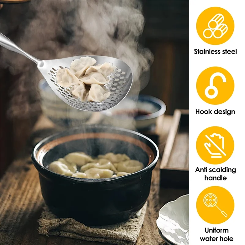 Cuchara ranurada, cuchara para espumadera de acero inoxidable 304 con mango largo, cucharón para espumadera eficiente, cuchara coladora multifuncional-[Qahk]