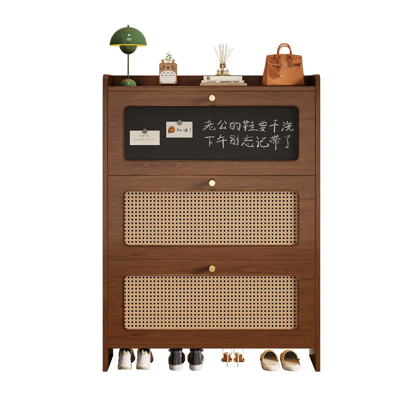 Shoe cabinet tipping bucket rattan entrance indoor entry explosion door integrated ultra-thin