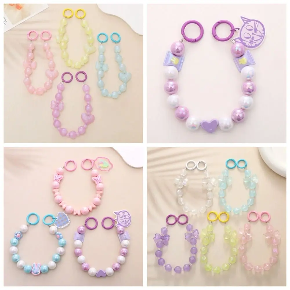 Cartoon Bow Beaded Bag Pendant Colorful Keychain Beaded Phone Chain Wrist Strap Earphone Case Decoration Love Heart Key Chain