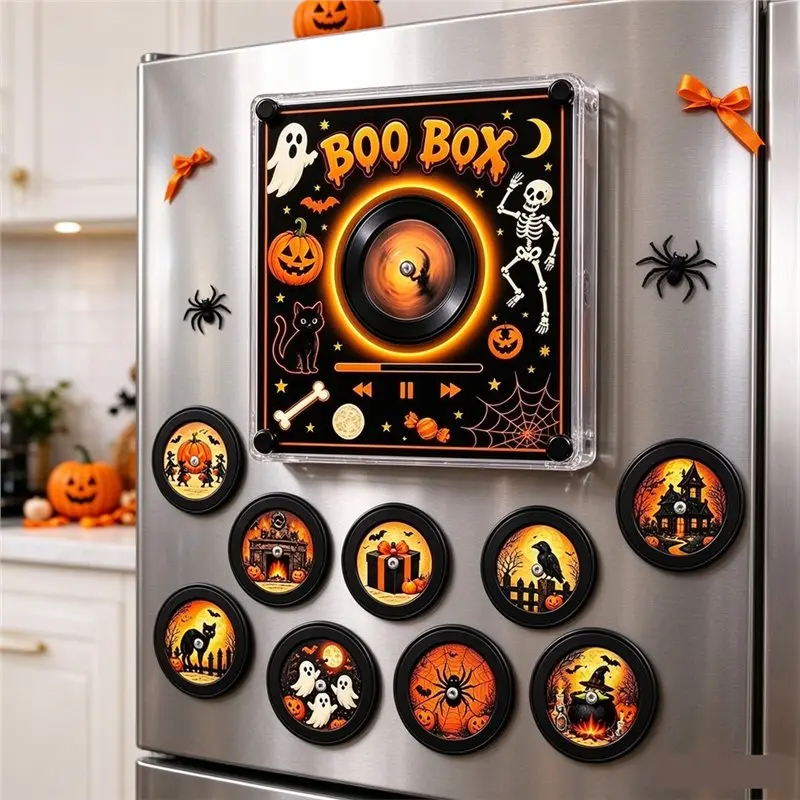 |Modernbuy Automatic Singing Refrigerator Magnetic Rotary Disc Machine Built-In LED Night Light Halloween Music Fridge