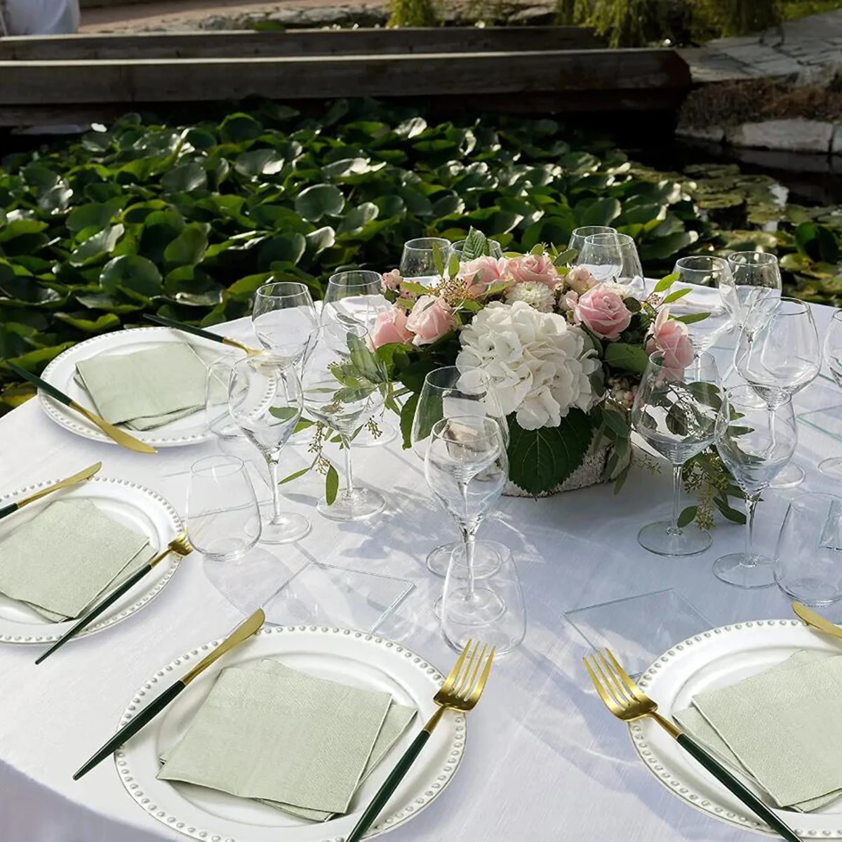 Sage Green Paper Cocktail Napkins Disposable 3 Ply  Wedding Soft for Birthday Dinner Party Bridal Shower