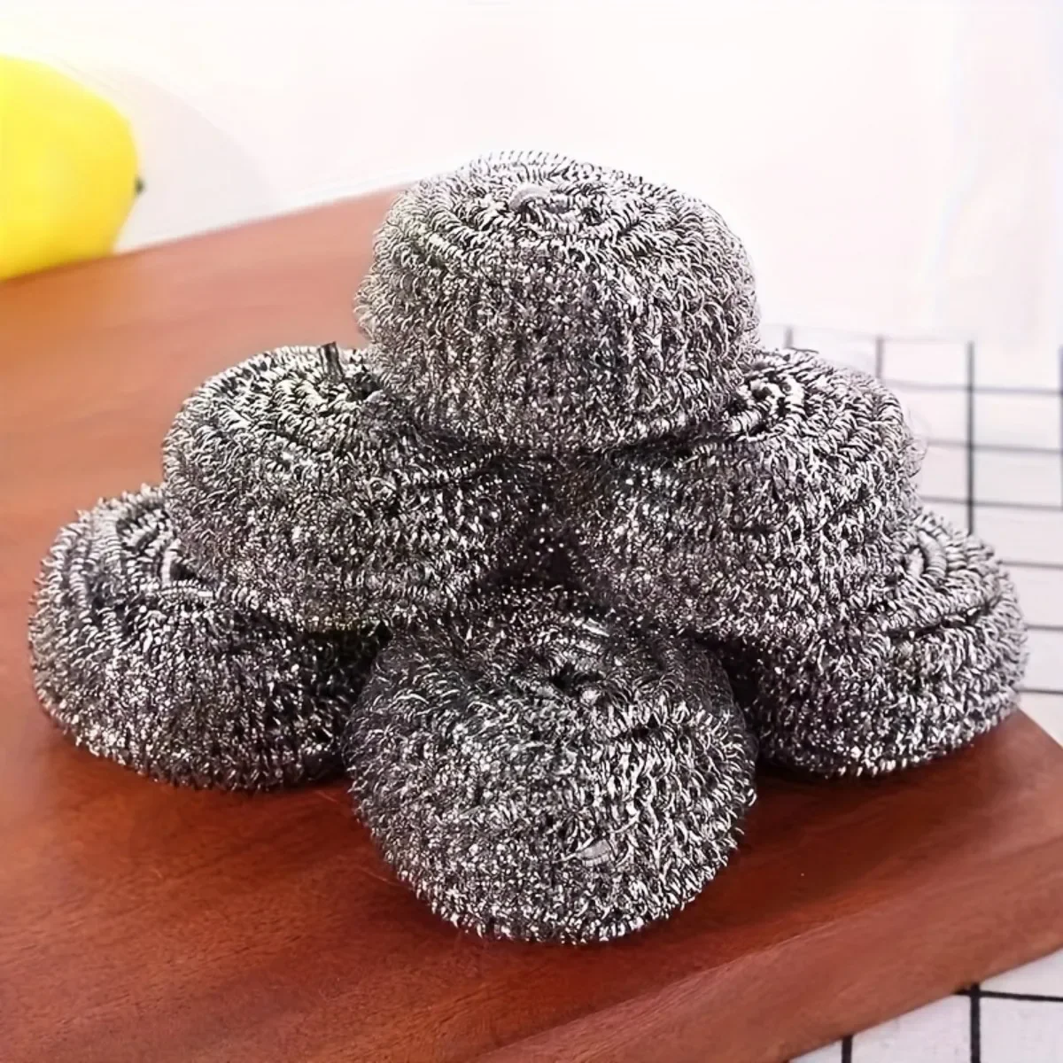 6/12pcs Stainless Steel Non-Falling Steel Wire Ball Cleaning Ball Brush Pot Wash Pot Bowl Dish Handle Kitchen Tool