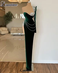 Dark Green Velvet Cocktail Dresses For Women Sexy One Shoulder Prom Dresses With Side Slit Vestidos De Cóctel Turkish Coutures