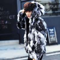 Winter male fur overcoat  Mens Fur Coats With Hood FurParka Oversized Men Fur Overcoat Warm Faux Fur Jacket Men