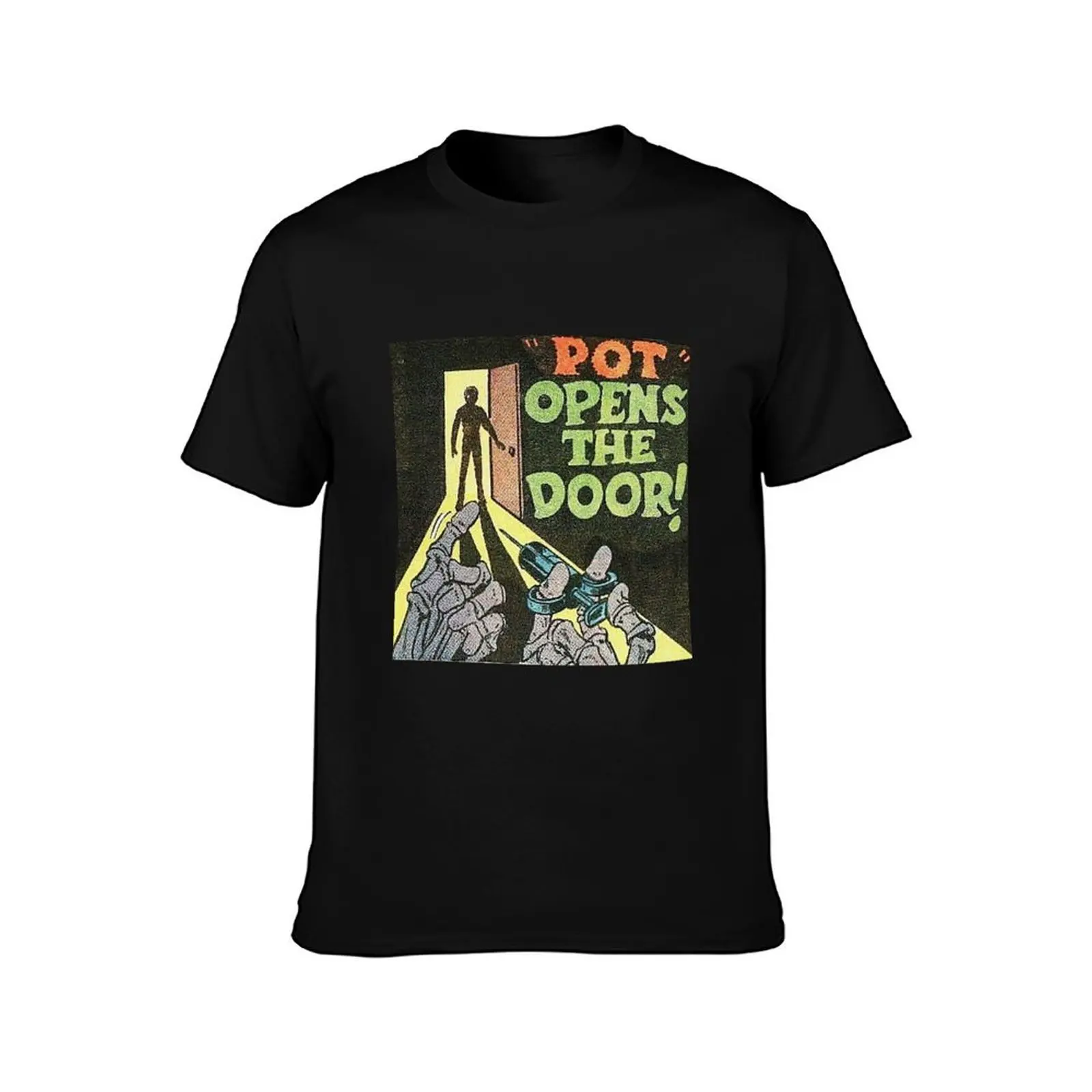 Pot Opens The Door! T-Shirt oversized plus size clothes plain black t shirts men