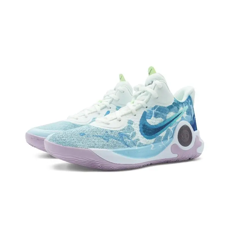 【ปรับแต่ง】Nike KD Trey 5 IXรองเท้าบาสเก็ตบอลวินเทจUnisex Mid-Topสีขาว/สีม่วงรองเท้าผ้าใบรองเท้าDJ6922-100