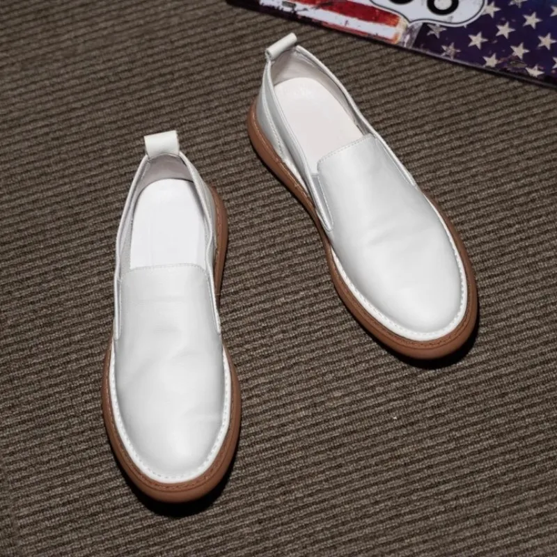 Harajuku Summer White Genuine Leather Mens Loafers Shoes Breathable Slip On Soft Male Casual Flat Sneakers Shoes Calzado Hombre