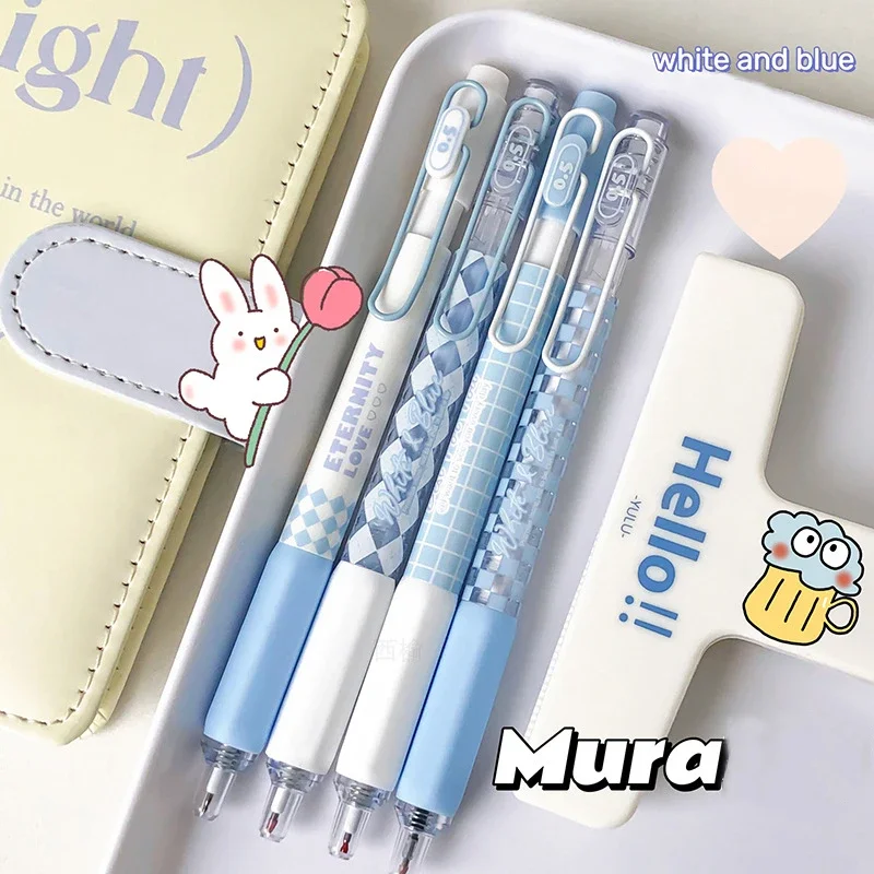 4Pcs/Set Blue White Series 0.5mm Gel Pen High Quality Gel Ink Pen For Students Quick Drying Writting Pen School Office Supplies