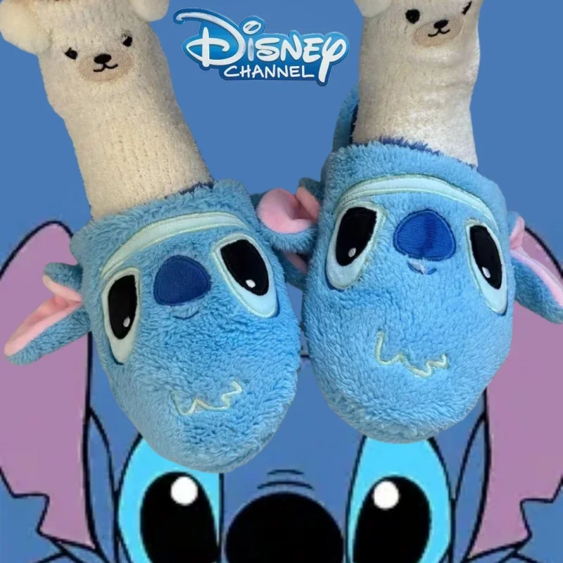 

Disney Cartoon Stitch Warm Home Slippers Women Indoor Slippers Winnie The Pooh Kawaii Non-slip Slippers Gifts