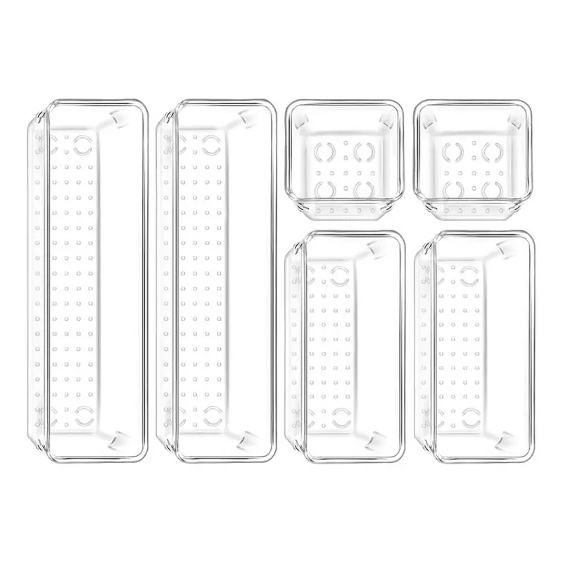 Plastic Drawer Organizers, 4 Sizes Transparent Drawer Organizers For Bathroom, Dressing Table, Cosmetics, Tableware