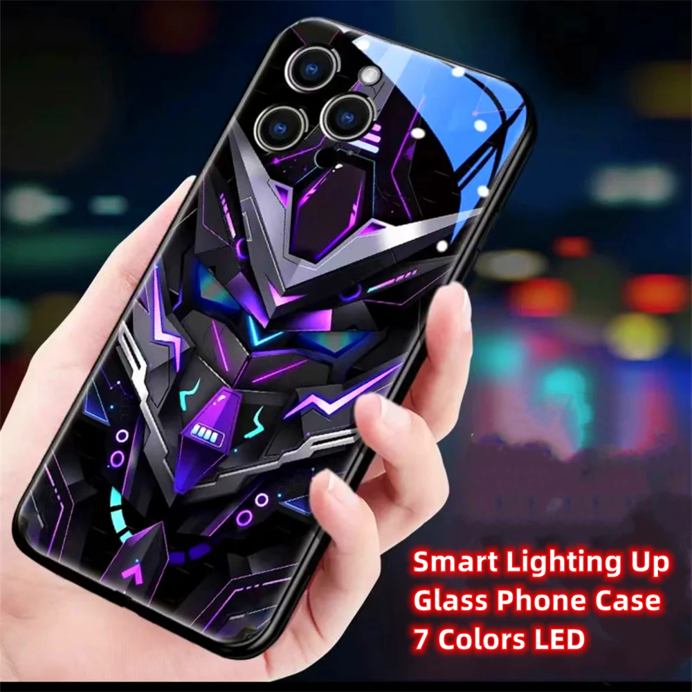 Purple Light Battle Armor Sound Music Control LED Glowing Phone Case For Samsung S24 S23 S22 S21 S20 FE Note 10 20 Plus Ultra