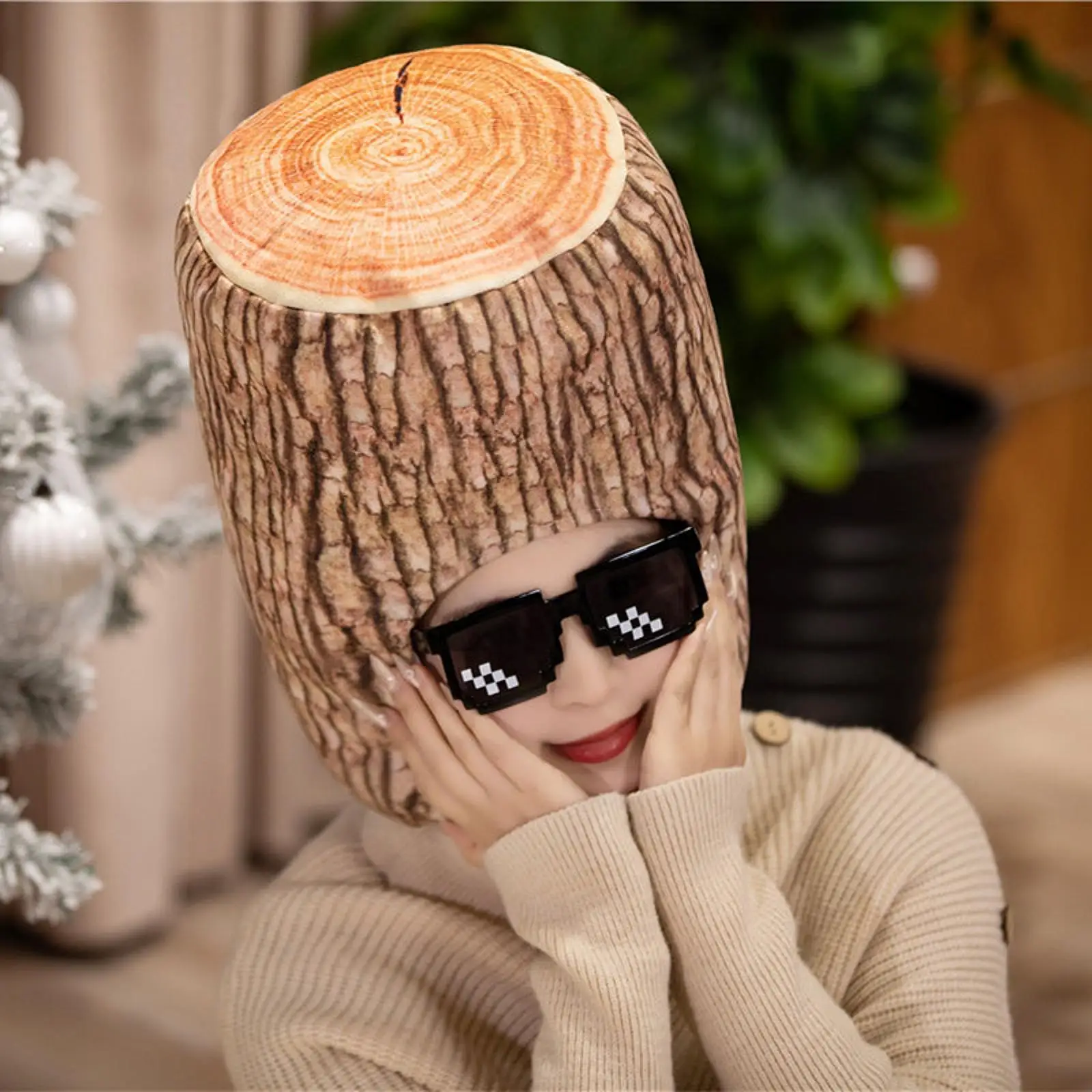 Tree Stump Shaped Plush Cap Comfortable Role-play Headpiece for Carnival Easter