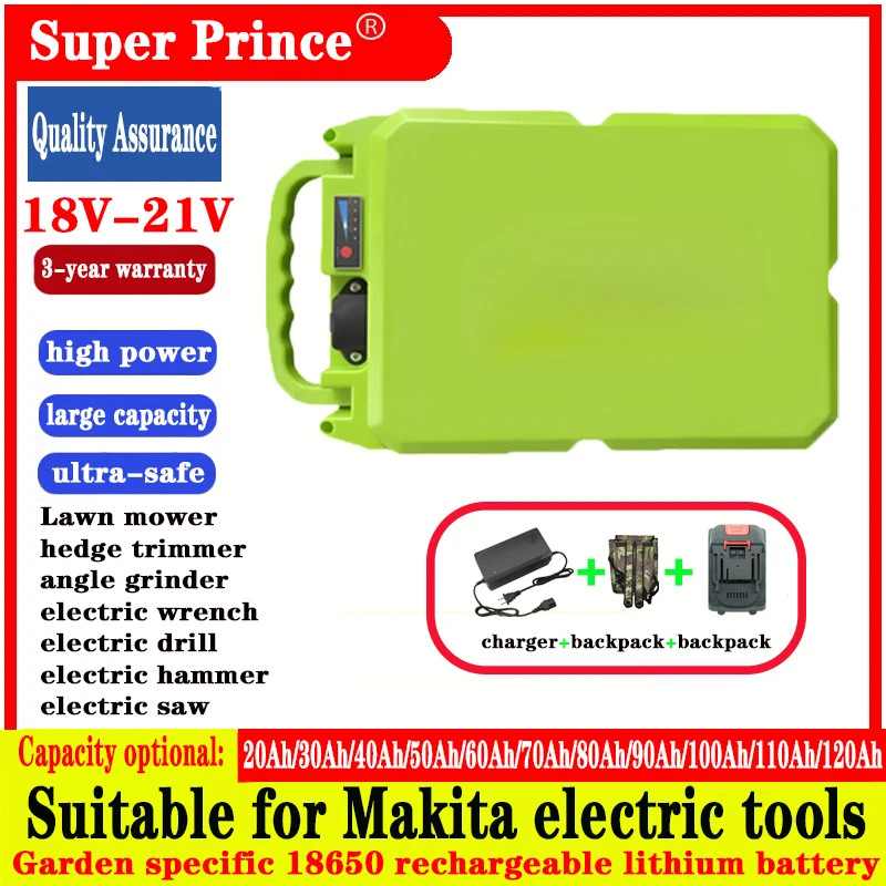 18V backpack horticultural 18650 lithium battery pack, for Makita power tools,Lawn mower, electric hammer, electric drill