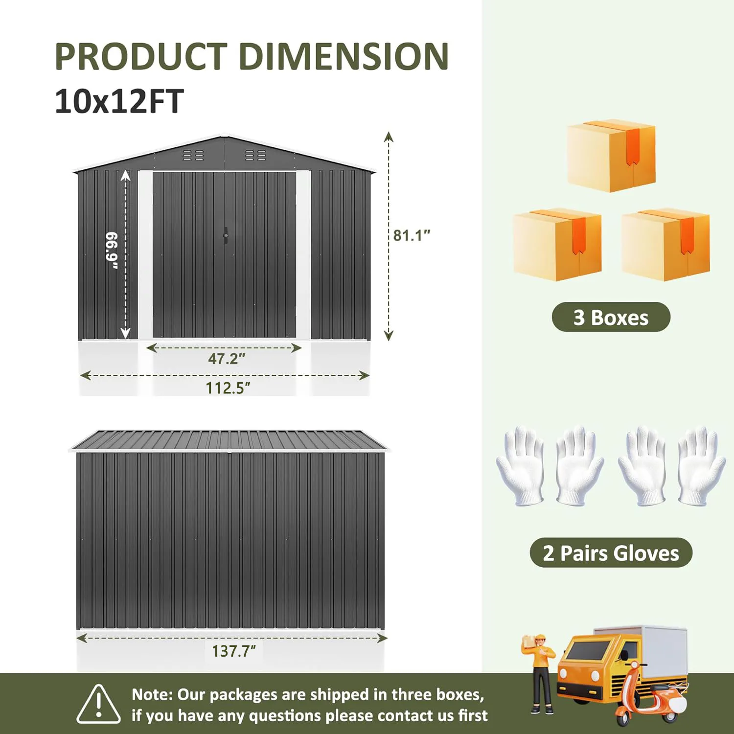 10x12FT Outdoor Storage Shed, Heavy-Duty Galvanized Stee Lockable Hasp Door Black Roof Garden Tool Shed for Backyard Patio