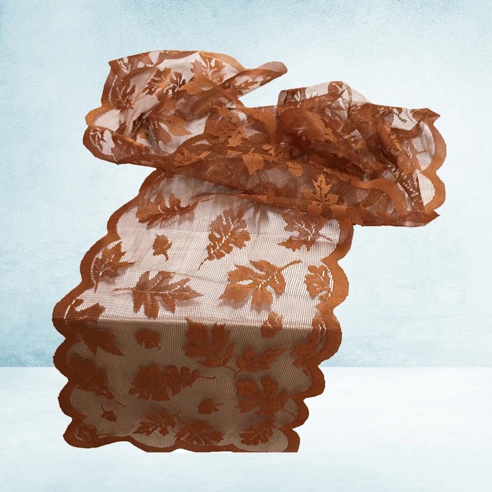 183X33Cm Table Flag Elegant Maple Hollow Out Tablecloth Polyester Stain Resistant Holiday Table Decoration Golden For