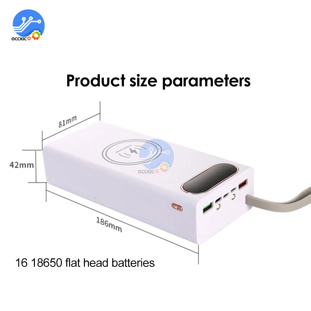 Wireless Charge 16*18650 Fast Charge PD3.0 QC3.0 Welding Free Battery Storage Box DIY Power Bank Case 18650 Battery Holder Box