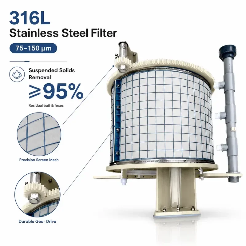 Polypropylene Rotary Drum Filter Automatic Backwash Koi Pond Water Purifier for Aquaculture Breeding Tank Equipment