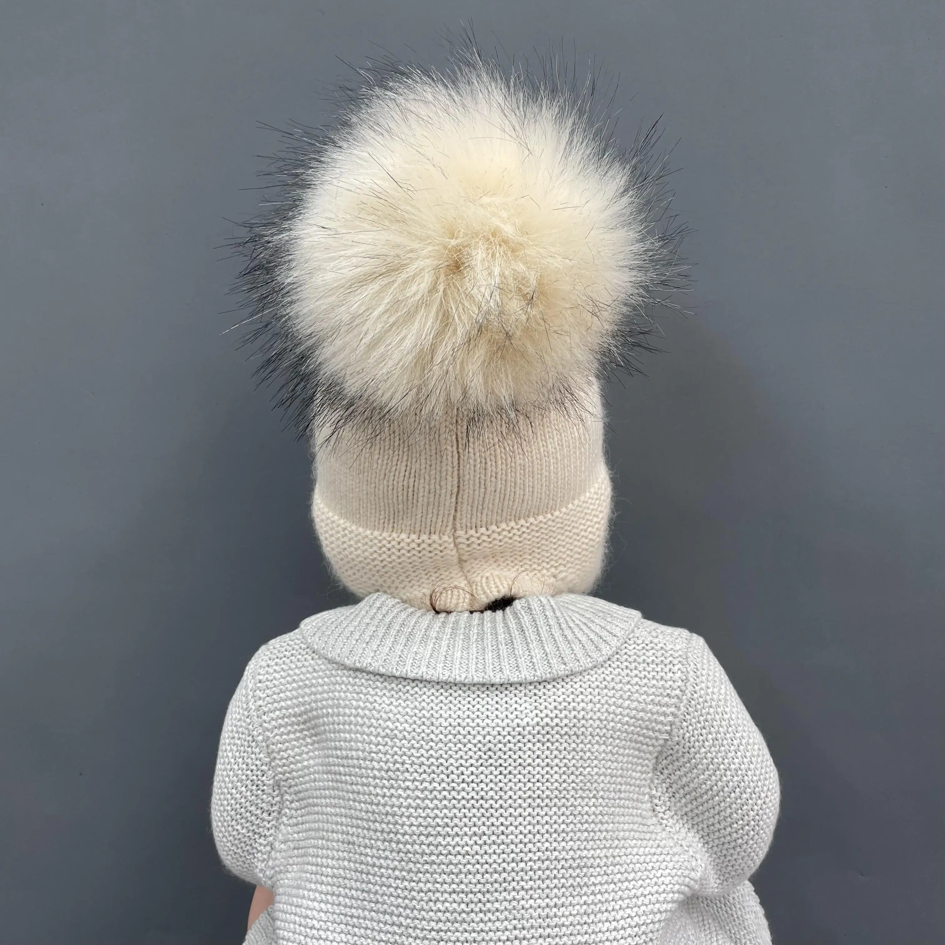 Janefur Newborn Infant Beanie Hat with Earflaps Angora Soft Warm 2022 Faux Fur Pom Pom Cap Cute Children Winter Bobble Hats 0-3Y