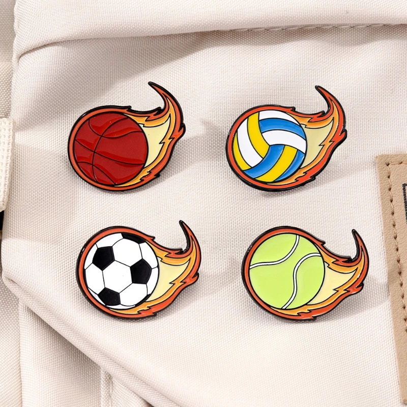 Cartoon Sports Series Alloy Brooch Football Basketball Volleyball Tennis Shape Badge Pin For DIY Clothing Bags Hat Decoration