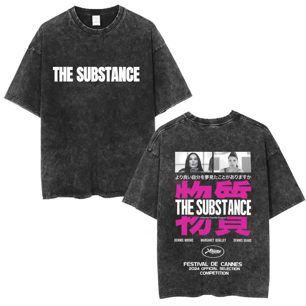 

Washed Vintage Horror Movie The Substance Double Sided Print T-shirt Men Women Fashion Casual Street Oversized Crewneck T Shirt