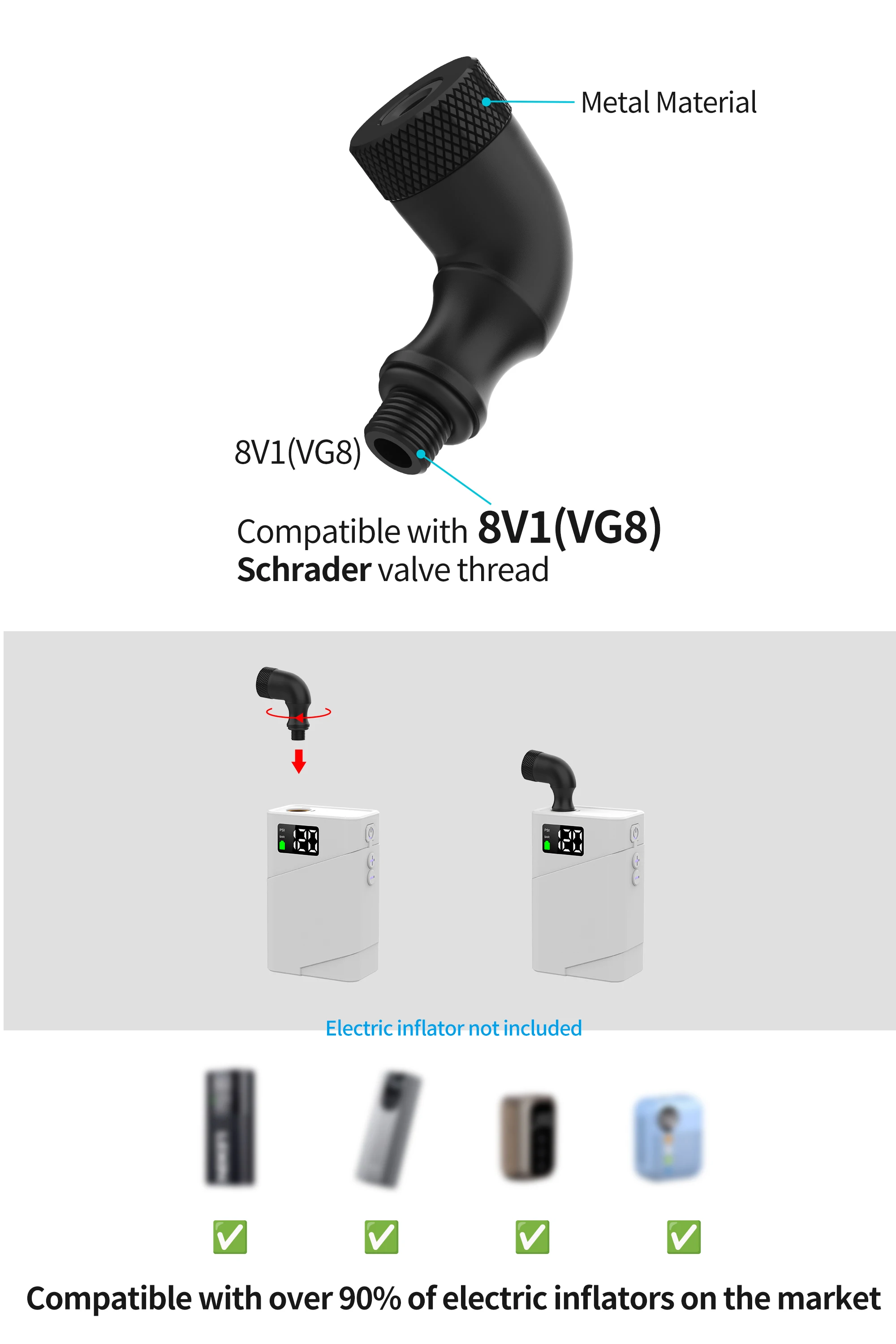 4-in-1 Universal-Luftpumpen-Düsenadapter Ventil-Konverter für Schrader, Presta, Dunlop, Clik-Ventile, Passend für MTB & Rennräder – Detail 4