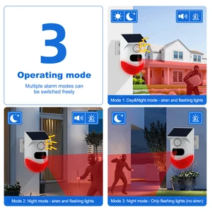 Außeneralsensor Alarm Sirene 120 dB, stroboskopische Lichter LED -Schallsicherheits -Sicherheitsalarm Einstellbarer Erkennungsentfernung 8 Hauptverkaufssensor Motion Sensor mit Sirene - №7