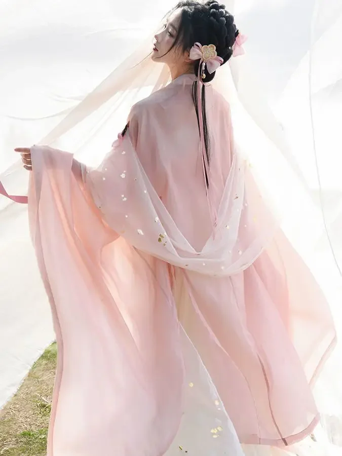 Vestido Hanfu para mujer, disfraz de Cosplay tradicional chino, vestido de verano Hanfu antiguo de la dinastía Tang, vestido rosa de baile de escenario de 8 Uds.