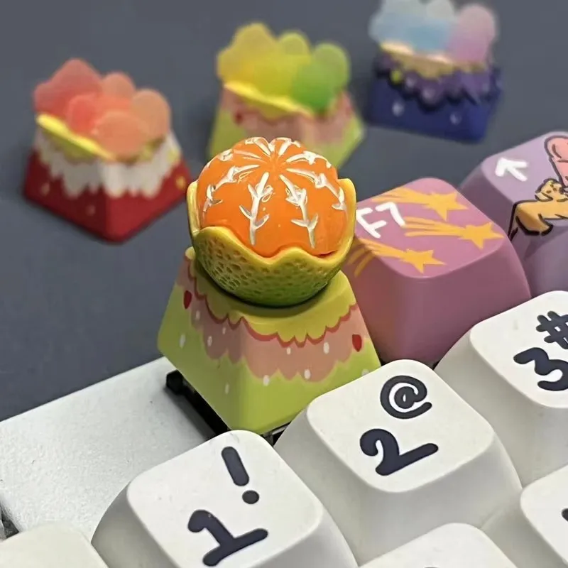 DIY fruta laranja Keycaps, teclado mecânico do jogo do eixo transversal, R4 ESC, Handmade personalizado, flor amarela Keycaps