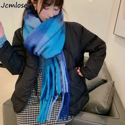 2022 Korean fashion Brand Women Scarf Winter Pashmina Shawls Cashmere Thick Wraps Lady Tassel Warm Scarves Rainbow Hairy Bufanda