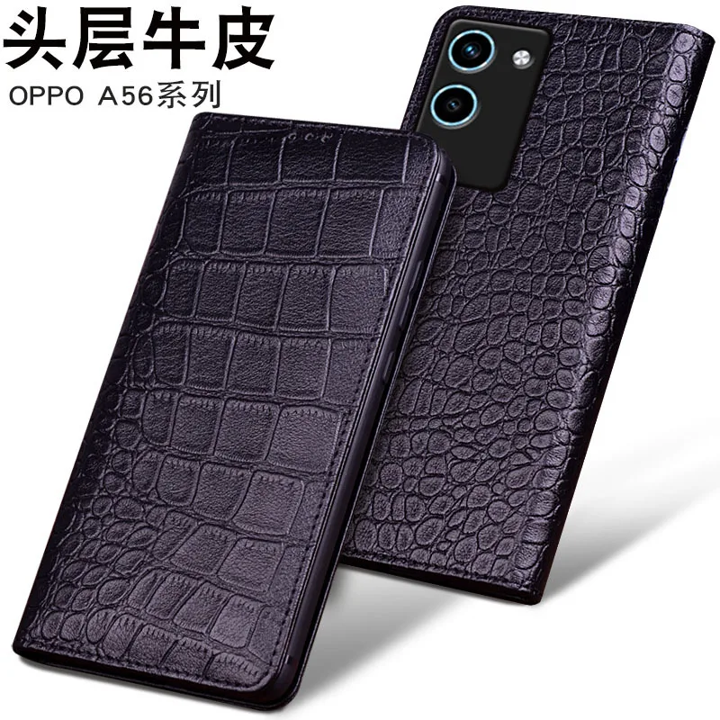 

Hot Sales Luxury Genuine Leather Magnet Clasp Phone Cover Case For Oppo A56 Kickstand Holster Case Protective Full Funda