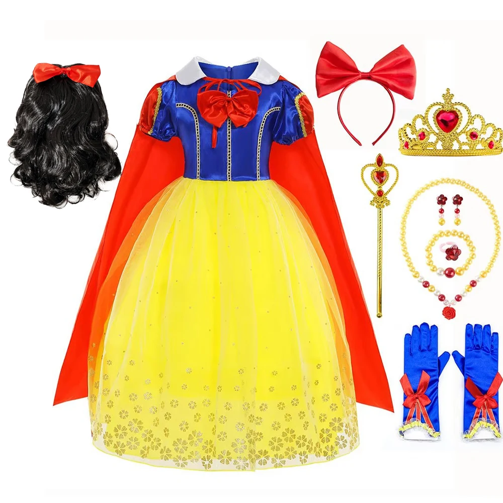 Snow White Costume for Girls Summer Princess Dress Puff Sleeve Kids Dress Children Party Birthday Fancy Gown Vestidos