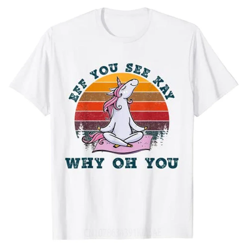 Eff You See Kay Why Oh You Unicorn Retro Vintage T-Shirt Women Clothes Aesthetic Tee Tops