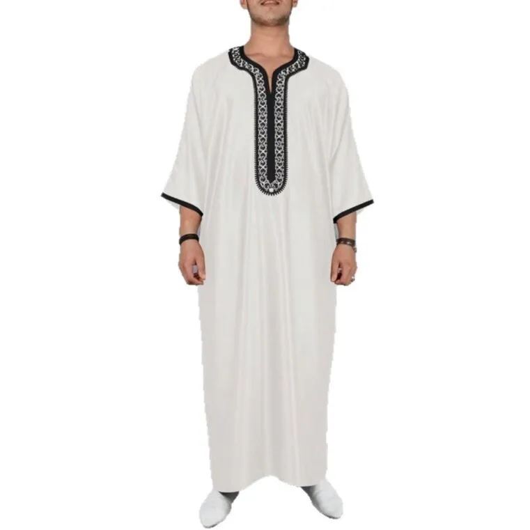 Nuovo 2025 Arabo Dubai Malesia uomo ricamato allentato manica corta abito lungo abito Abaya Ramadan Dubai lusso Islam elegante