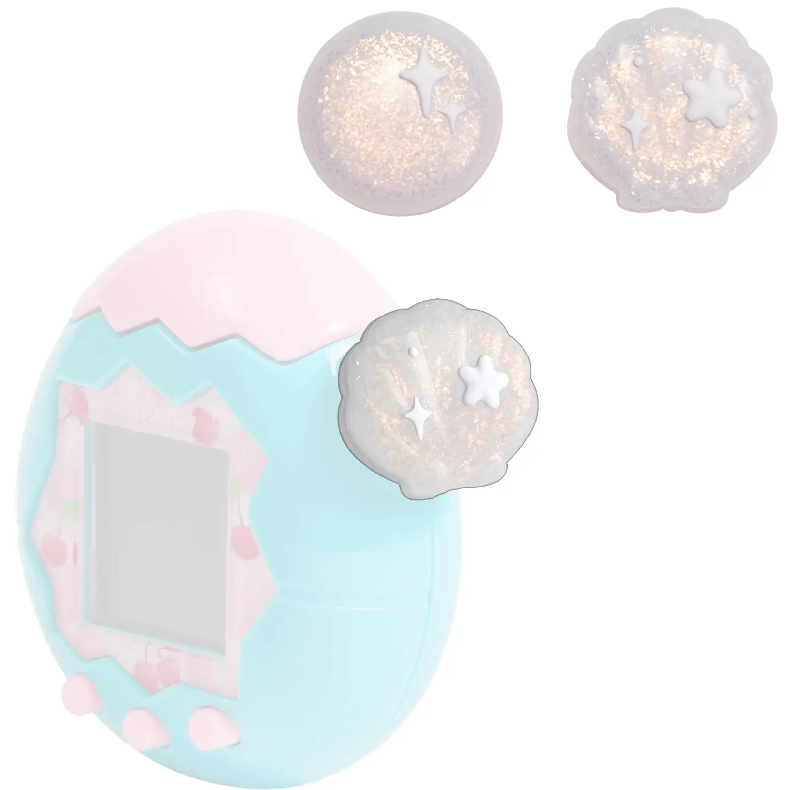2 stuks siliconen knopbeschermers met schelp- en parelmotief voor de Tamagotchi Paradise – schattige decoratieve accessoires met een oceaan-thema voor je virtuele huisdier.