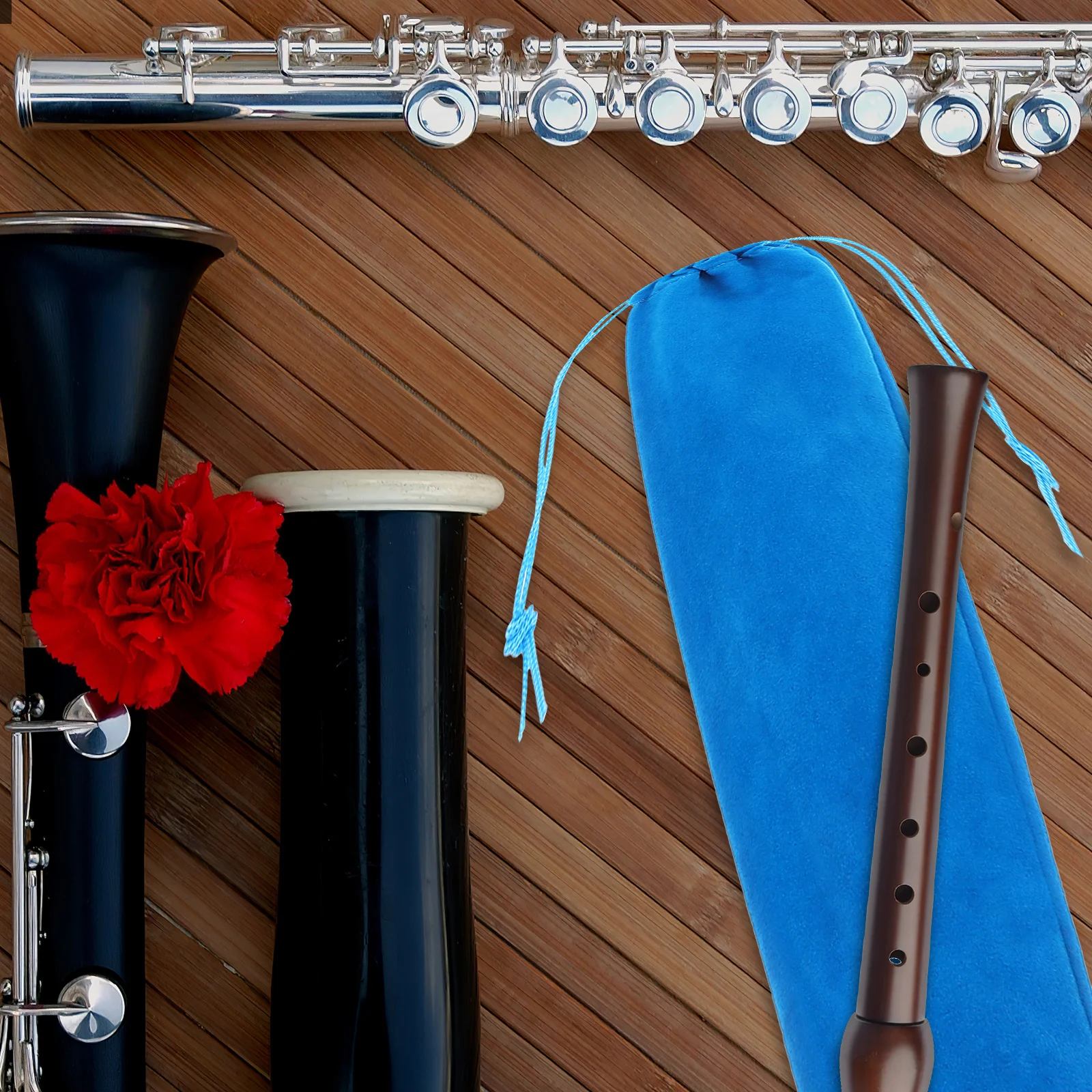 

10Pcs Flute Storage Bag Soft Suede Drawstring Closure Suitable Harmonica Clarinet Soprano Recorder Carry Pouch for Music