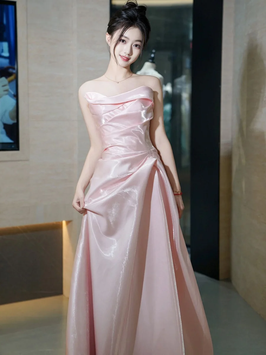 

Pink Sequin Satin Morning Robe Faionable Par Performance Glowing Bustier Long Evening Gown for Anniversary Birthday ow