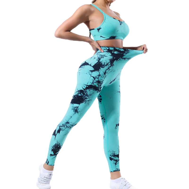 Sujetador deportivo Tie Dye sin costuras de alta elasticidad y Leggings, conjunto de Yoga, ropa deportiva, traje de entrenamiento