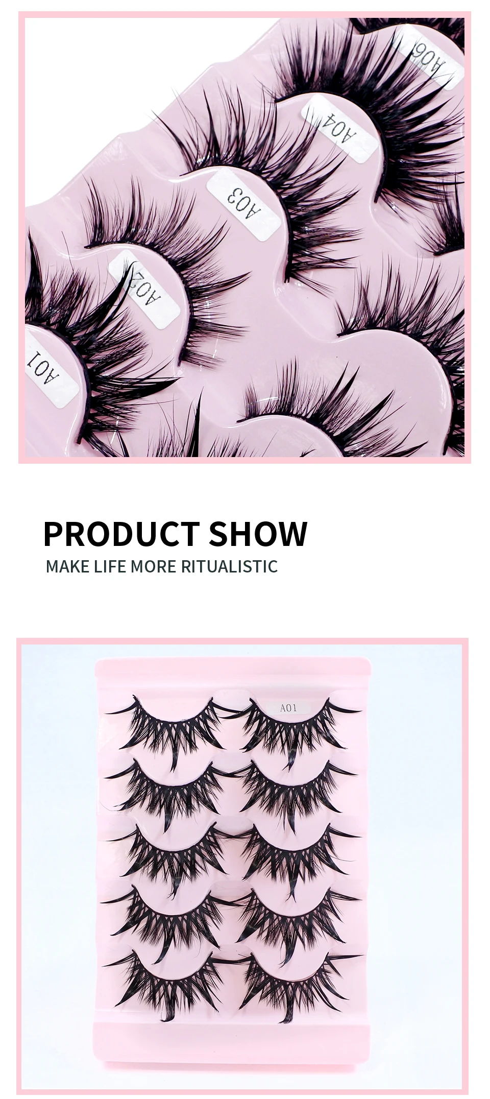 5 Paare weibliche Cosplay gefälschte Wimpern koreanisches Make-up neuen Stil nasse Spikes 3d Wimpern Bulk Großhandel Manga Wimpern – Detail 3