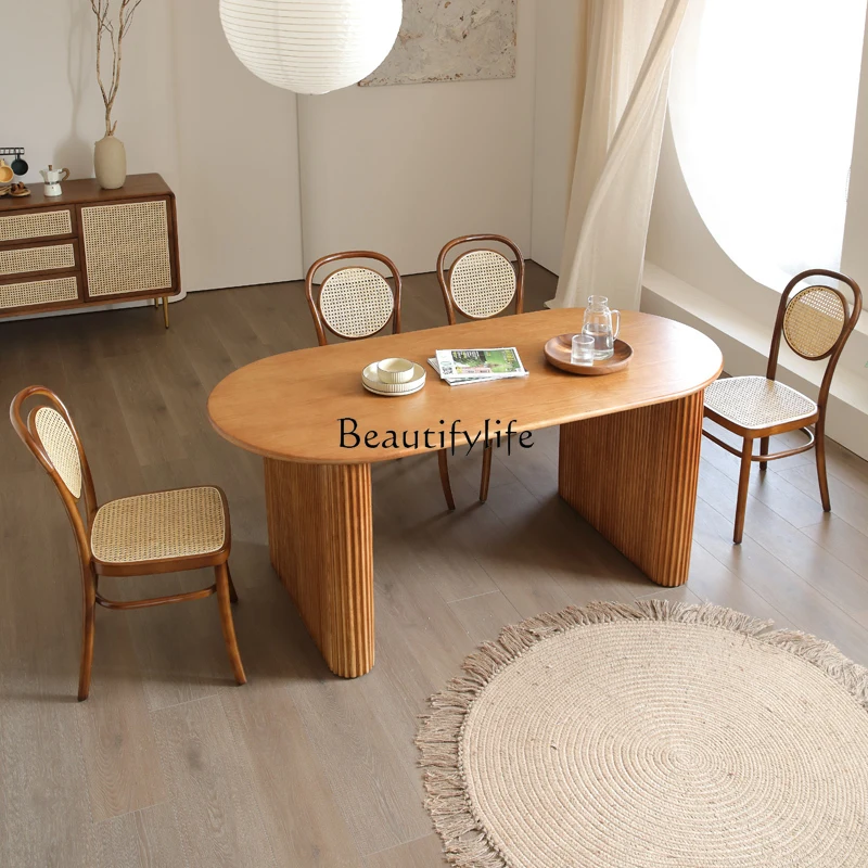 Solid wood dining table and chair combination wabi-sabi wind Nordic ash wood rattan dining table